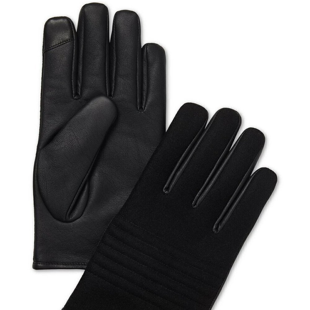 G2 Calvin Klein Black Men's Melton Faux-Leather Touchscreen Gloves